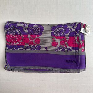 Bill Blass Silk Scarf NWT Purple Magenta Floral 11x57 Vintage